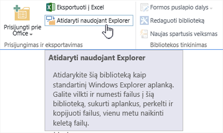 "SharePoint 2016" atidarymas naudojant "Explorer" IE11