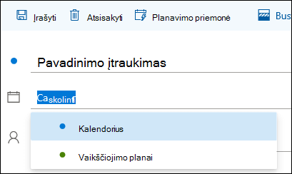 Kalendoriaus pavadinimo įvykio išsamios informacijos formoje ekrano kopija