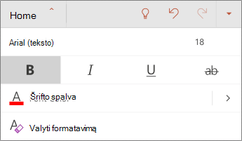 Šrifto meniu programoje "PowerPoint", skirtoje "Android".