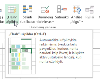 Sparčiojo užpildymo parinktis juostelėje