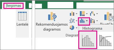 Histogramos komanda, pasiekta naudojant mygtuką Įterpti statistikos diagramą