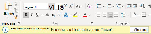 Atnaujinti rekomenduojamą klaidos juostą