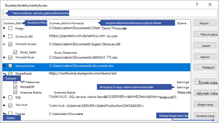 Linked Table Manager dialog box