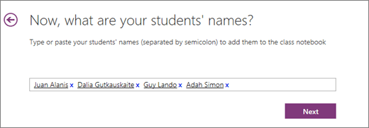 Įtraukite studentų vardus klasės bloknoto "OneNote".