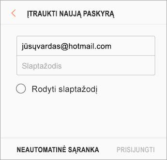 El. pašto adresas ir slaptažodis