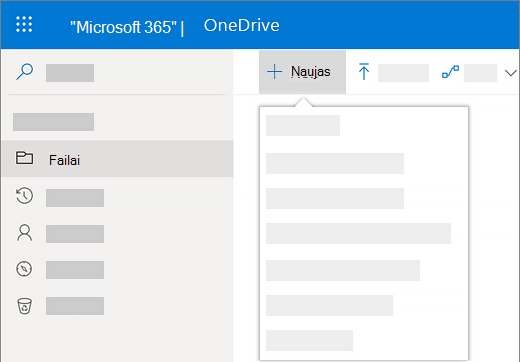 Ekrano kopija, kai pasirinkti meniu Naujas kuriant naują dokumentą „OneDrive“ verslui