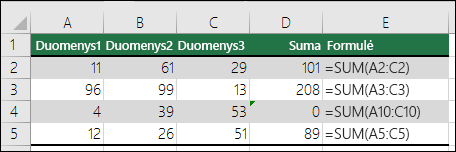 „Excel“ rodo klaidą, kai formulė neatitinka gretimų formulių modelio