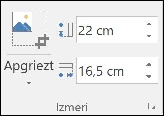 Ekrānuzņēmums, kurā redzami augstuma un platuma iestatījumi