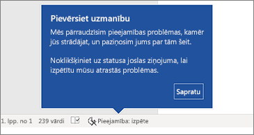 Statusa josla, kurā redzams, ka pieejamības pārbaudītājs darbojas