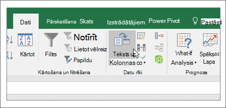 Cilne Teksts par kolonnu programmā Excel.