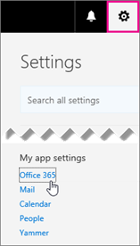 Office 365 iestatījumu izvēle