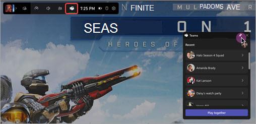 Teams pin poga Teams Xbox Spēles logrīka pārklājumam.