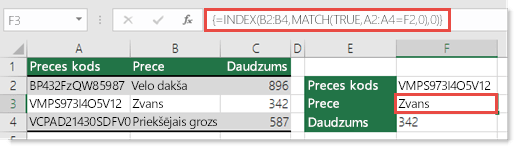 INDEX un MATCH izmantošana, lai uzmeklētu vērtības, kuru garums pārsniedz 255 rakstzīmes