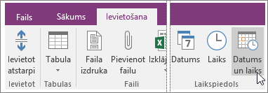 Ekrānuzņēmums, kurā redzama datuma un laika poga programmā OneNote 2016.