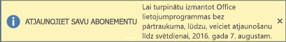 Rāda abonementa atjaunošanas reklāmkarogu un pogu Iegādāties