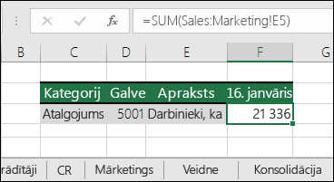 Excel 3D lapas atsauces formula