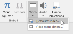 Lentes poga tiešsaistes video ievietošanai programmā PowerPoint