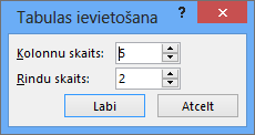 Tiek rādīts dialoglodziņš Ievietot tabulu programmā PowerPoint