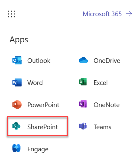 Ekrānuzņēmums par SharePoint palaišanu no M365