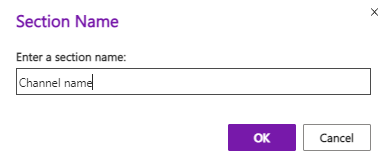 OneNote kanāla sadaļa