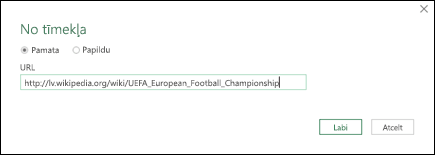Power Query > No tīmekļa > URL ievades dialoglodziņš