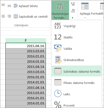 datu maiņa uz īsā datuma formātu no lentes