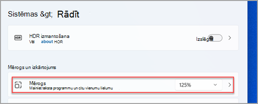 Kur var atrast izvēlni Mērogs Windows 11 Iestatījumi.