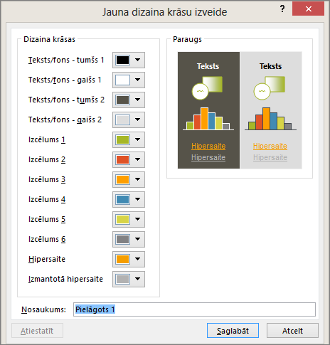 rāda dizaina krāsas pielāgošanas dialogu porgrammā PowerPoint