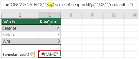 #NAME? kļūda, kuru izraisa dubulto pēdiņu iztrūkšana teksta vērtībās
