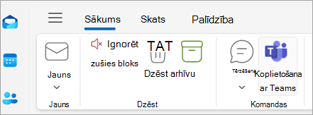 Ekrānuzņēmums, kurā redzama kopīgošana ar teams programmas Outlook lentē