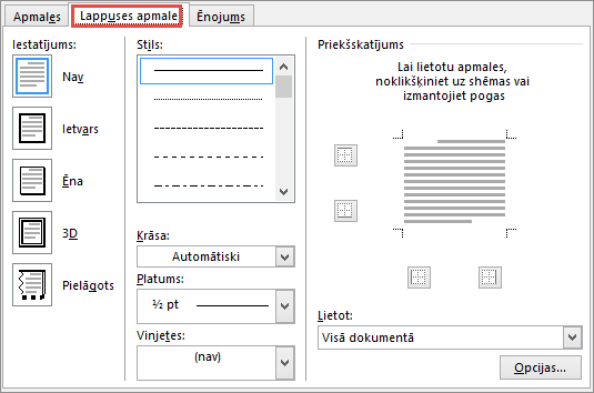 Word 2010 Page Border tab of Borders and Shading dialog box