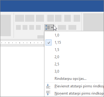 Rindstarpu mainīšanas opcijas programmā Word