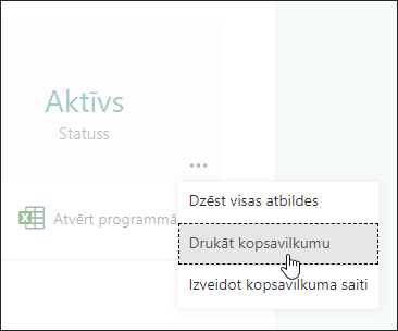 Opcija Drukāt kopsavilkumu programmā Microsoft Forms