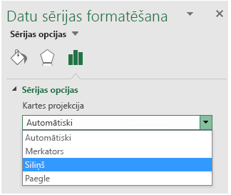 Excel Kartes diagrammas projicēšanas opcijas