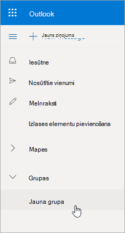 Jauna grupas atrašanās vieta Outlook.com sarakstā