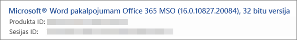 Parāda Word versiju, būvējumu un bitu versiju