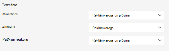 Tērzēšanas paziņojumu opcijas lietojumprogrammā Microsoft Teams