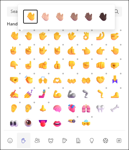 Pielāgojamu Emojis Emojis piemērs programmā Teams