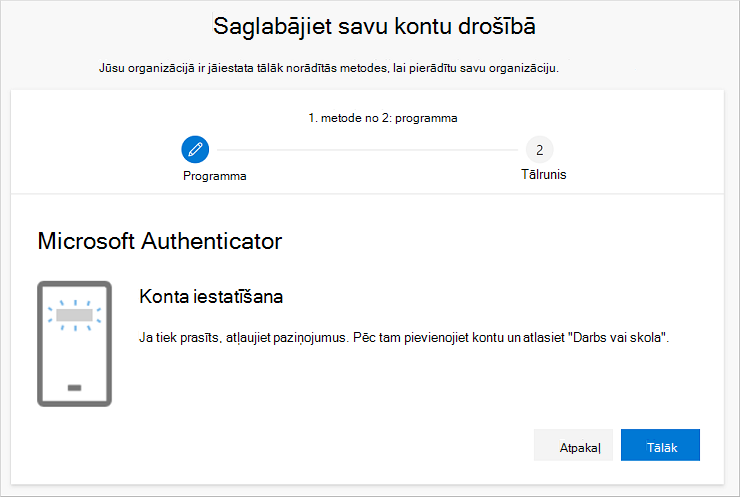 Keep your account secure wizard, showing the authenticator Set up your account page