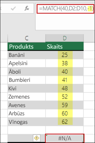 Excel atbilstības funkcija