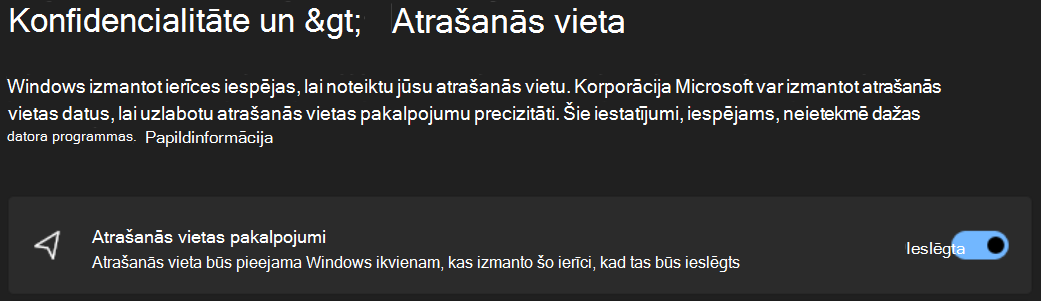 Attēls, kurā redzams ekrāns Konfidencialitātes & atrašanās vieta.