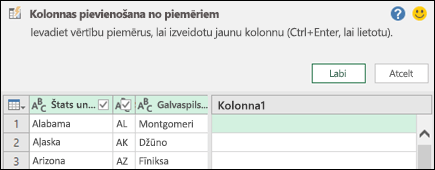 Power Query apvienota kolonna no piemēra rūts