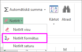 Pogu Notīrīt formātu izmantojiet, lai noņemtu formatējumu