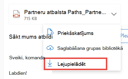 Pielikuma lejupielāde programmai Jauna programma Outlook