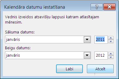 Iestatiet kalendāra datumus šajā dialoglodziņā.