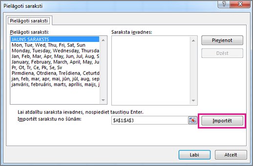 Importēt pielāgotu sarakstu