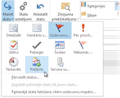 Lentes komanda Piešķirto uzdevumu skats