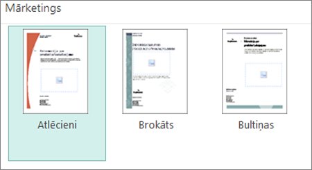 Mārketinga pastkaršu veidnes programmā Publisher.