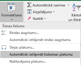 Attēls, kurā redzama komanda Sākums > Formāts > Automātiski ietilpināt kolonnas platumu