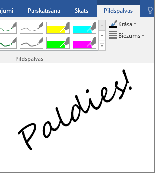 Parāda rokrakstā rakstītu vārdu piemēru Word dokumentā